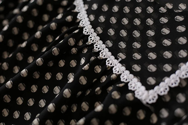 Dot Fashion Korean Style Stitching Large Swing Belt Waist Mid-length Chiffon Elegant Female Dress