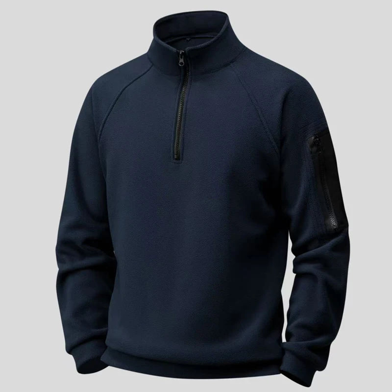 Mock Neck Fleece Long Sleeve Outdoor Pullover with Pockets