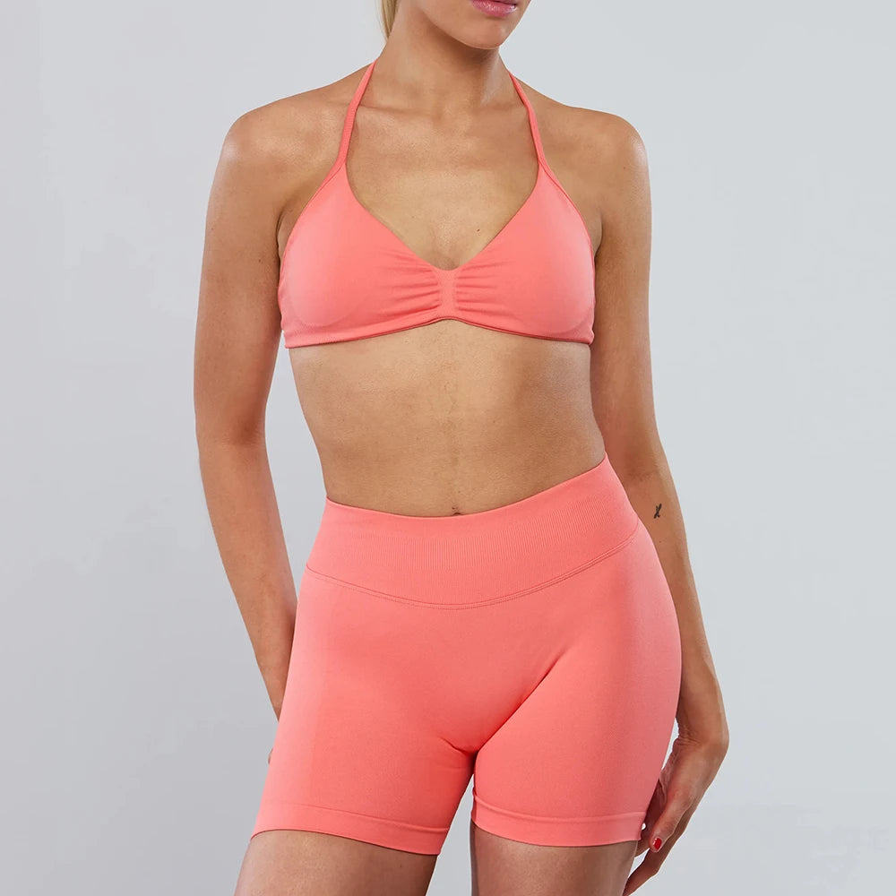 Women's Strappy Bra And Shorts Yoga Set For Workout Outfits