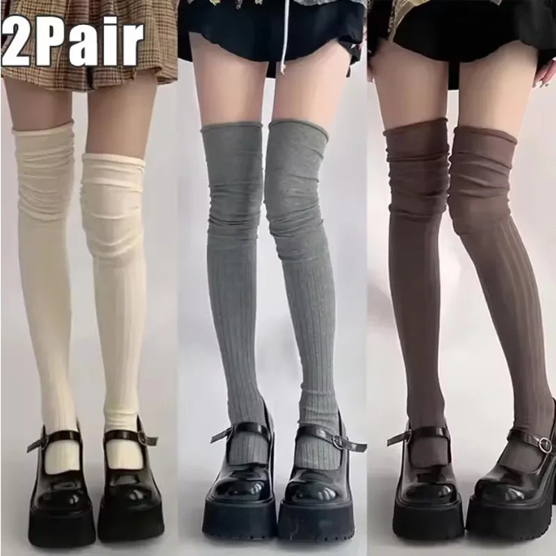 Solid Ribbed Long Socks with Over Knee Styling