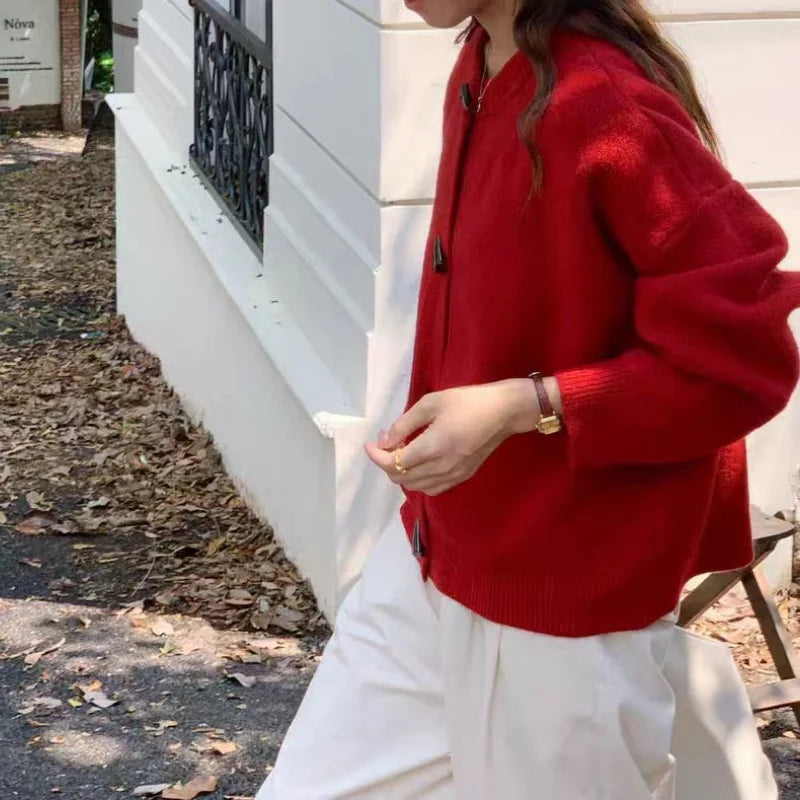 Versatile Crew Neck Autumn and Winter Sweater Wool Coat 100% Pure Cashmere Knitted Cardigan for Women Top