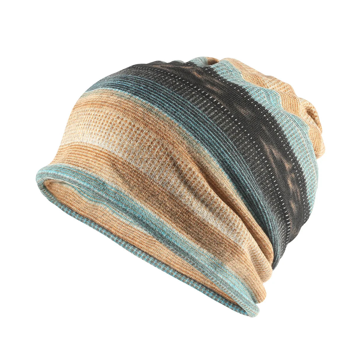 Printed Slouchy Beanie with Neck Gaiter Styling Options