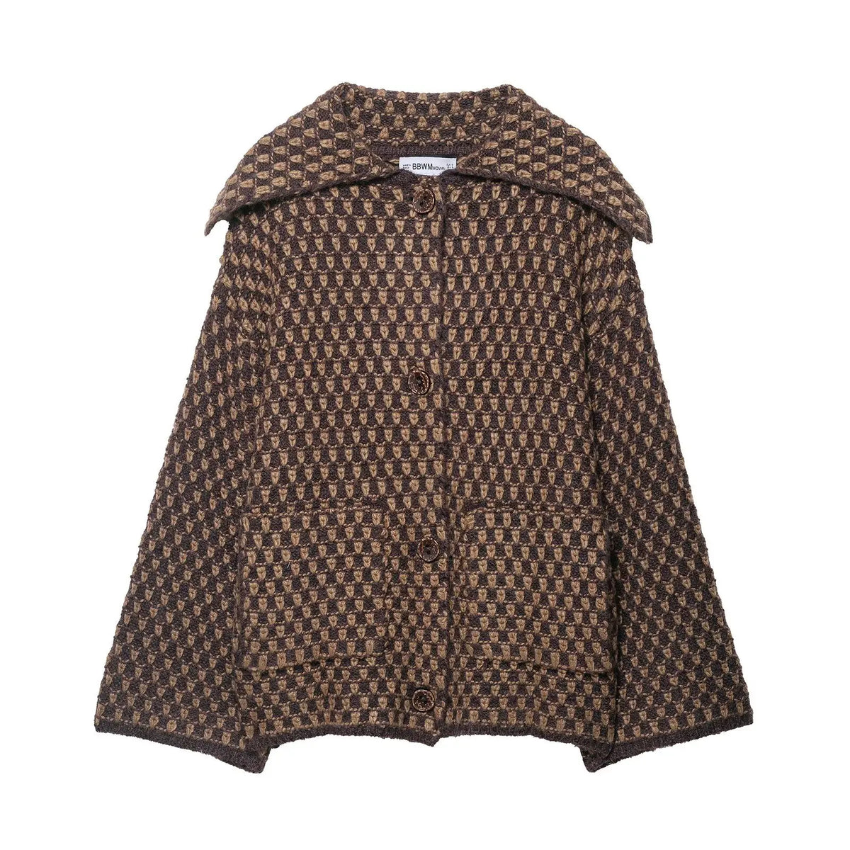 Women's Checked Button Front Shoulder Cape Cape Casual Knit Layer