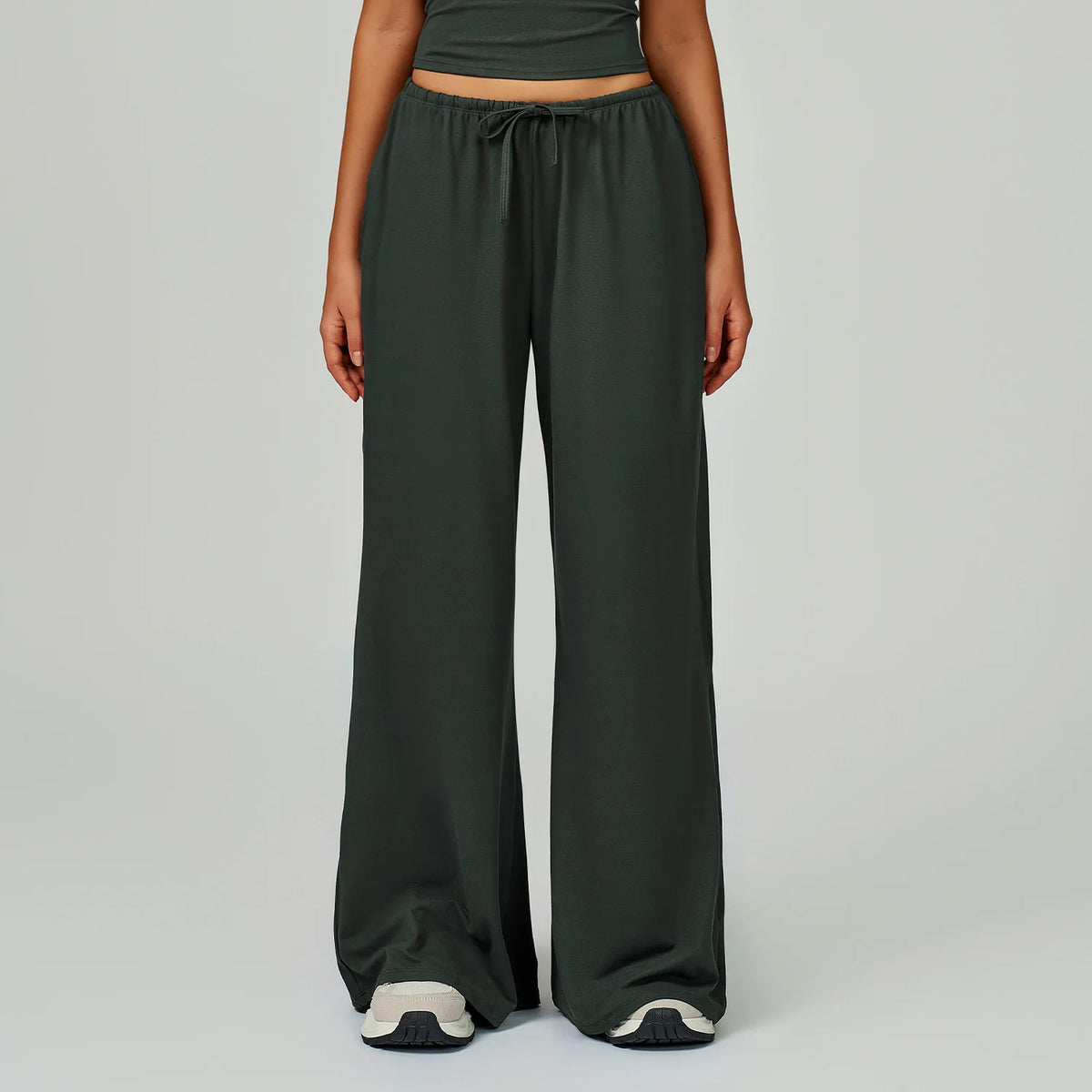 Women's Drawstring Waist Polyester Blend Palazzo Pants with Loose Wide Legs