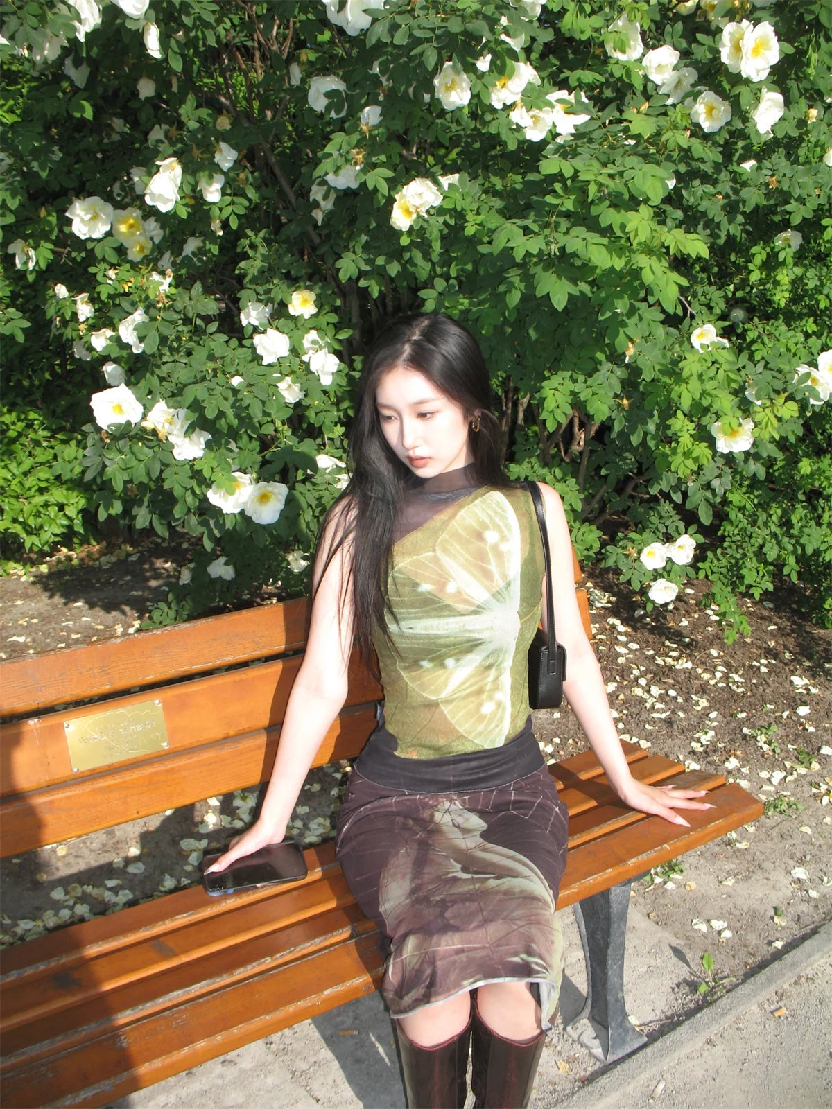 Women's Abstract Print Cotton Blend Mesh Tank Top with High Neck