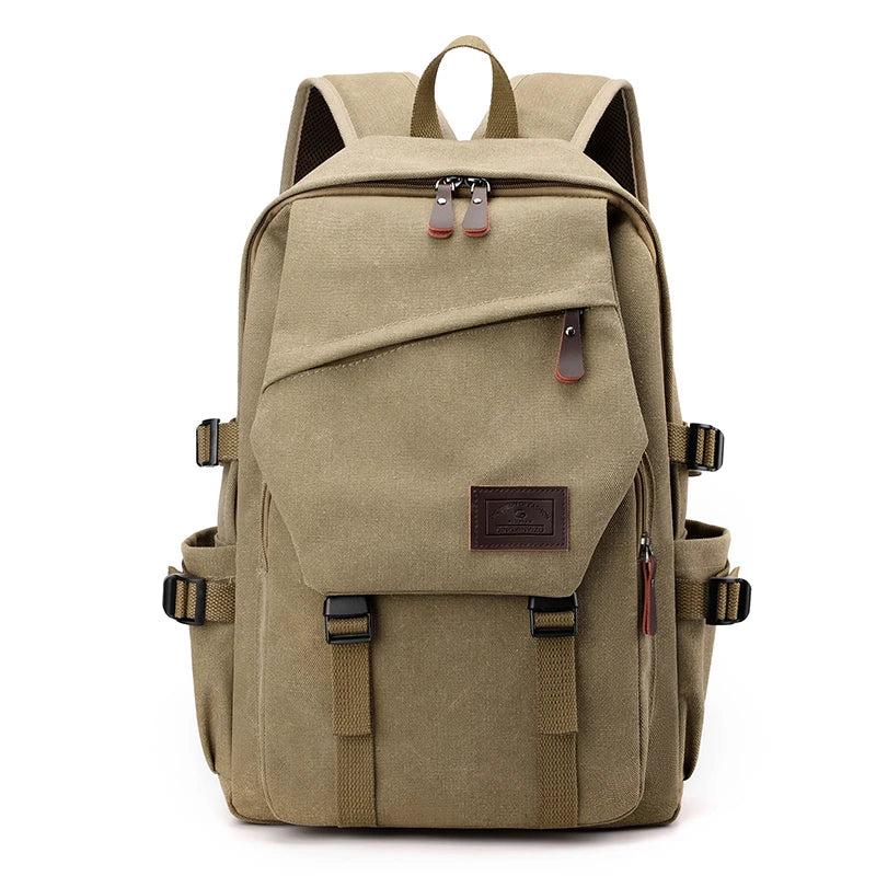 Canvas Travel Backpack with Buckle Front and Adjustable Shoulder Carry Straps