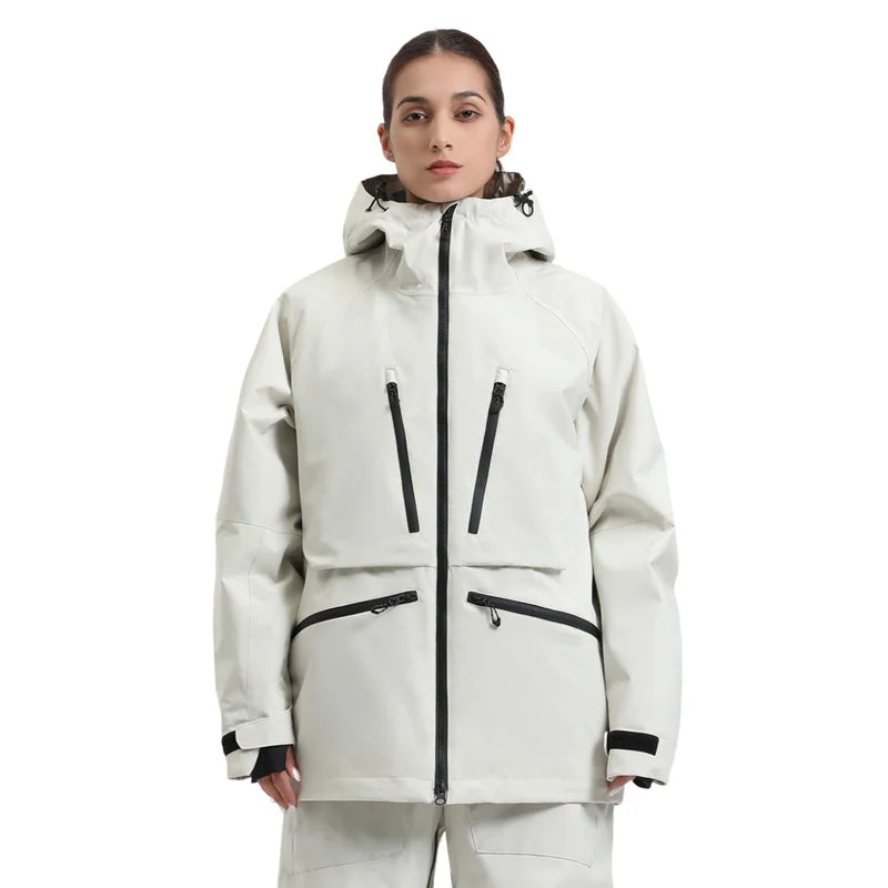 Hooded Long Sleeve Snow Sport Jacket with Front Closure