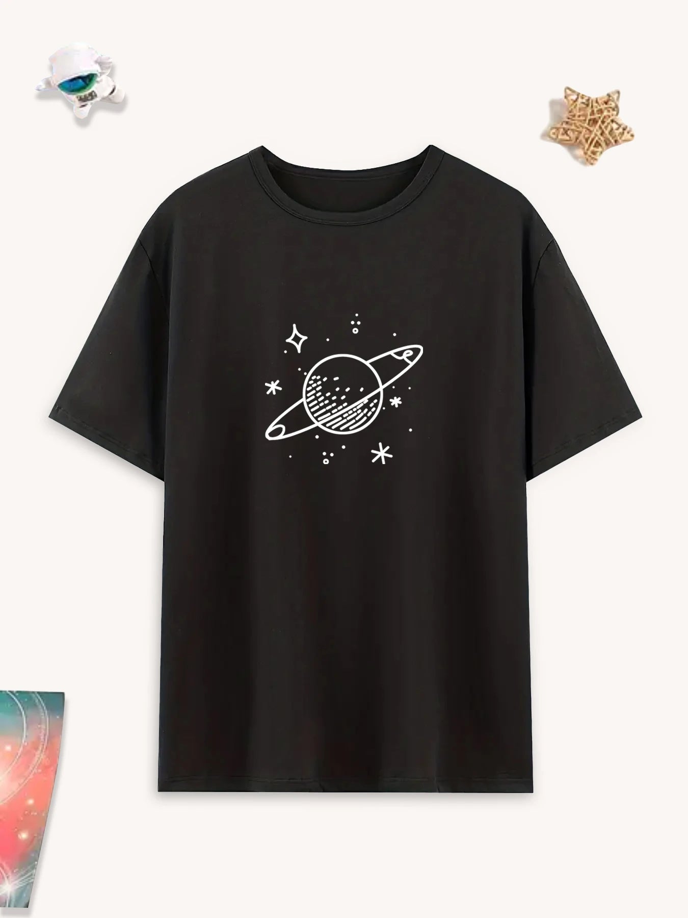 Men's Planet Print T Shirt and Shorts Pajama Set