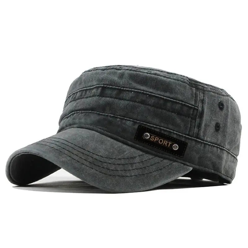Flat Crown Cotton Cap with Short Curved Brim