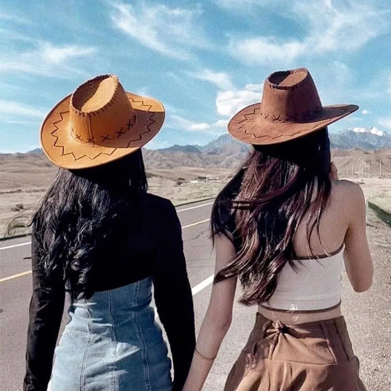 Wide Brim Cowboy Hat with Decorative Edge Stitching
