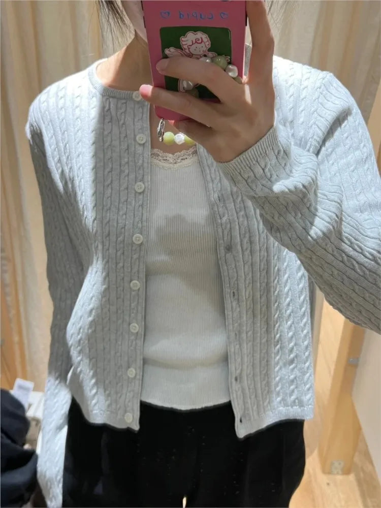 Women's Round Neck Button Front Cardigan Casual Knit Layer