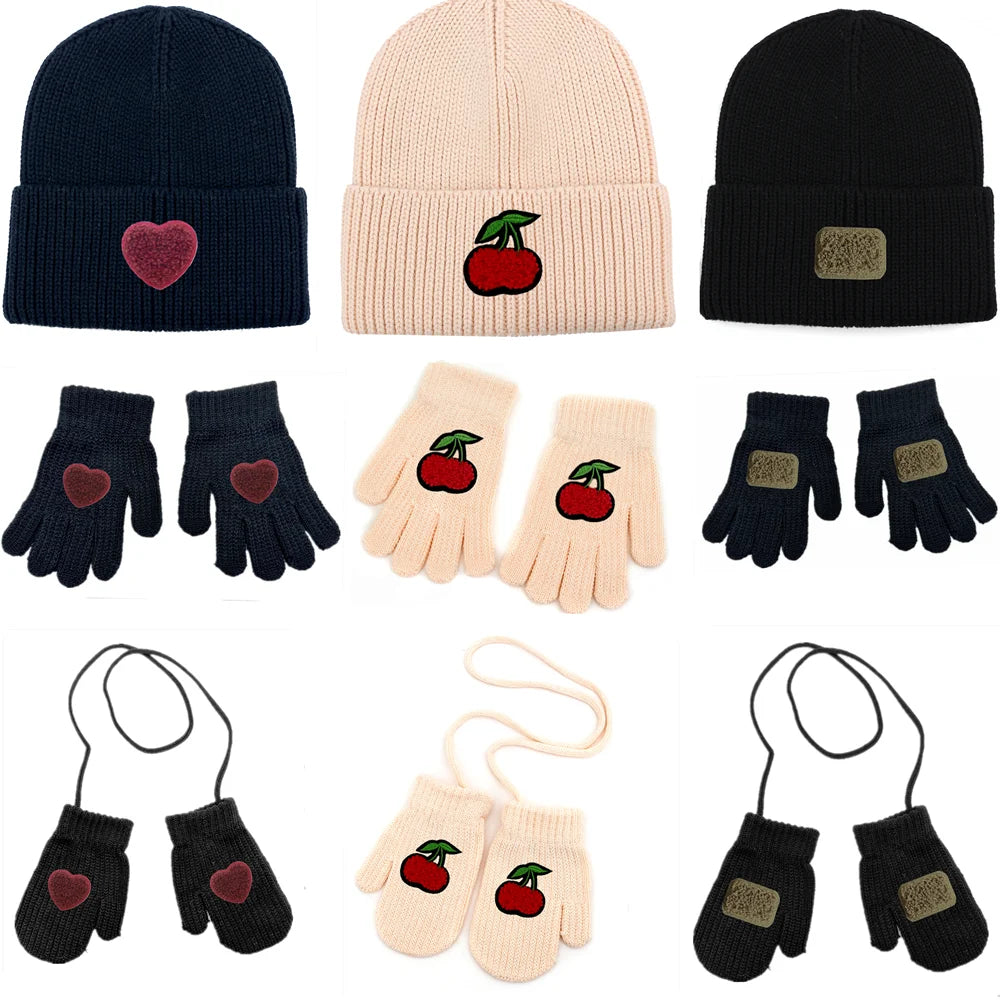 Children's Cotton Knitted Beanie with Patch Designs and Original Size Options