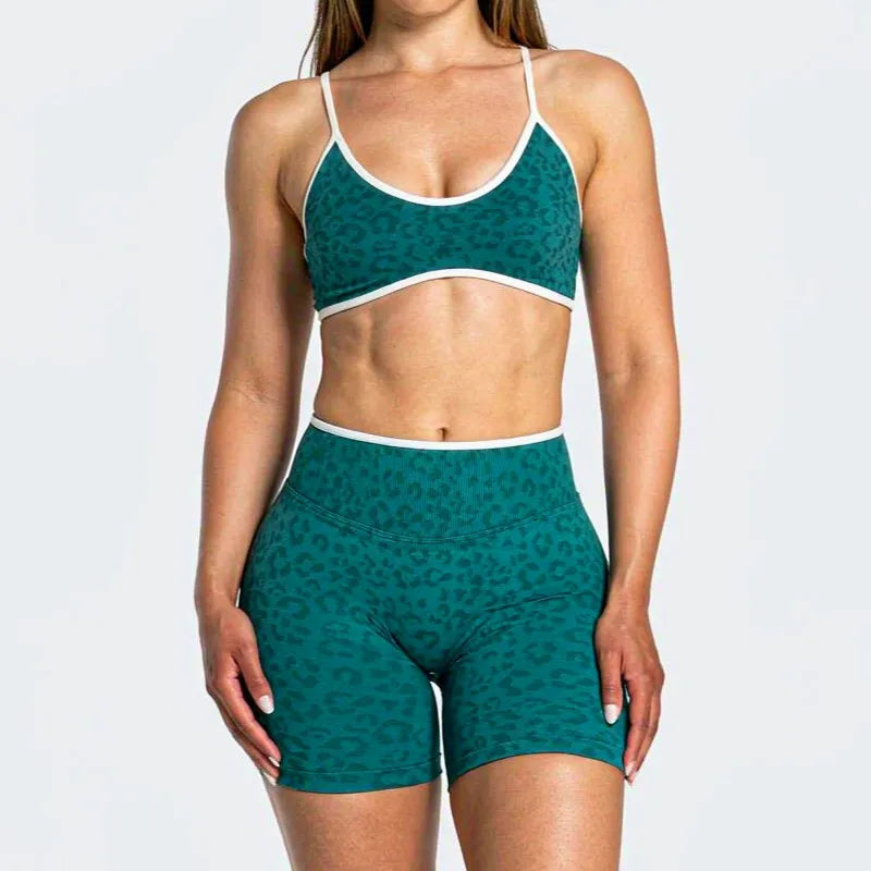 Women's Leopard Bra And Bottoms Yoga Set For Workout Outfits