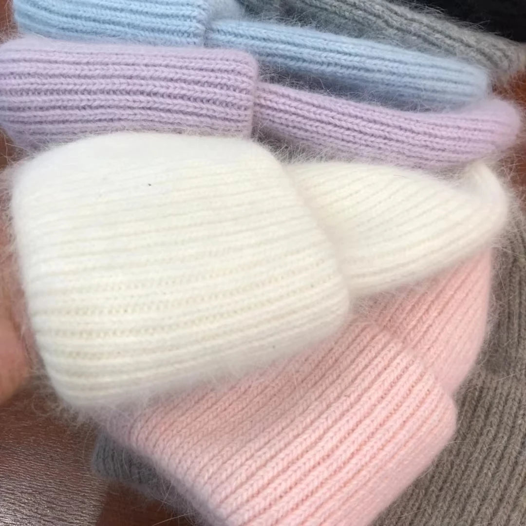 Solid Ribbed Knit Beanie with Wide Folded Cuff