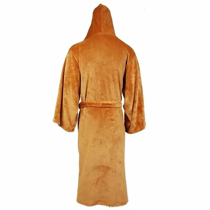Men's Embroidered Hooded Long Sleeve Tie Waist Bathrobe