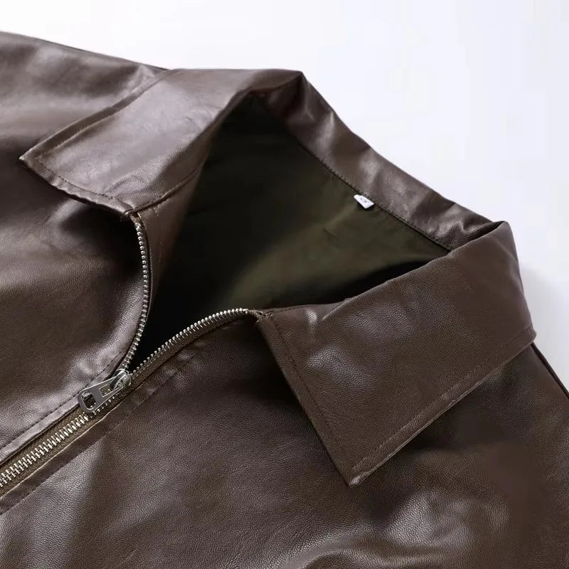 Women's Faux-Leather Lapel Zip-Front Jacket