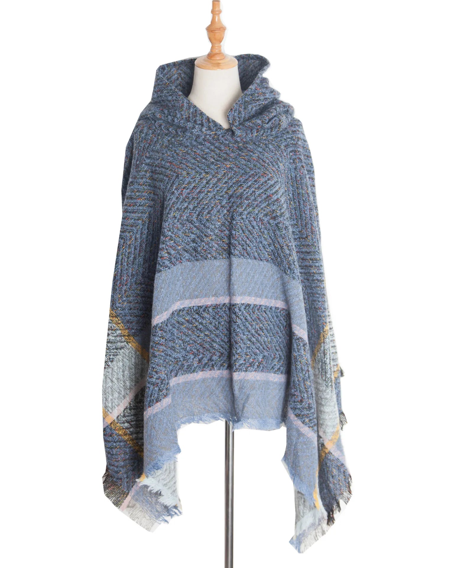 Hooded Herringbone Texture Poncho for Layering over Outfits