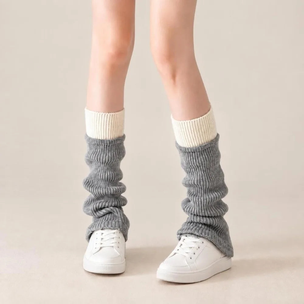 Color Block Ribbed Leg Warmers with Contrasting Wide Cuffs