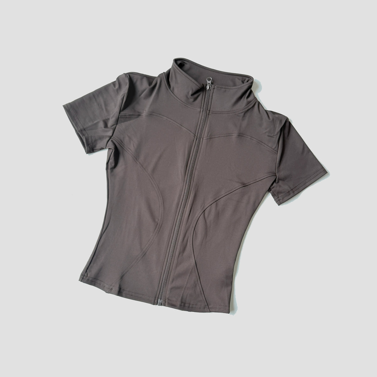 Women’s Slim Fit Short Sleeve Yoga Top with Stand Collar Zip Front