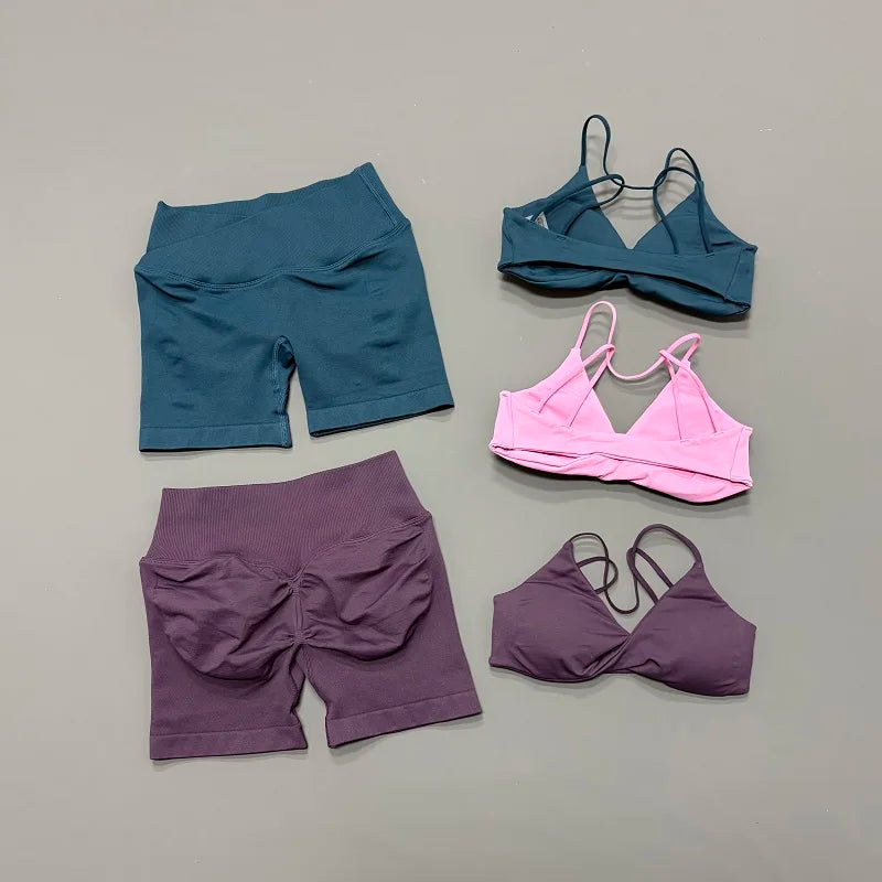 Women's Strappy Bra And Shorts Yoga Set For Workout Outfits
