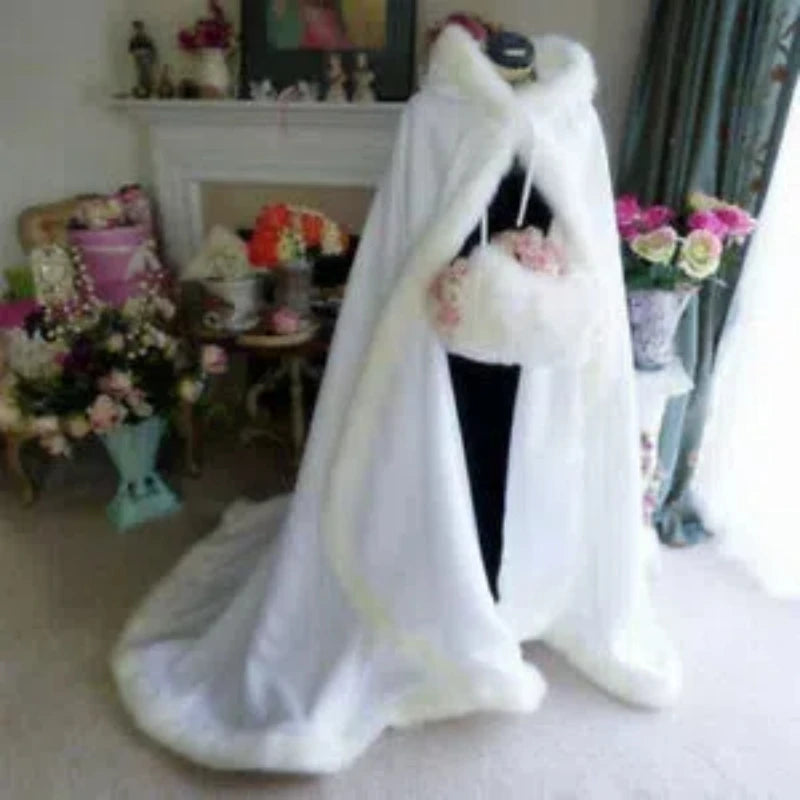 Long Hooded Plush Trim Cape for Layering over Outfits