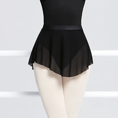 Women's Short Mesh Ballet Skirt with Side Split and Elastic Waist