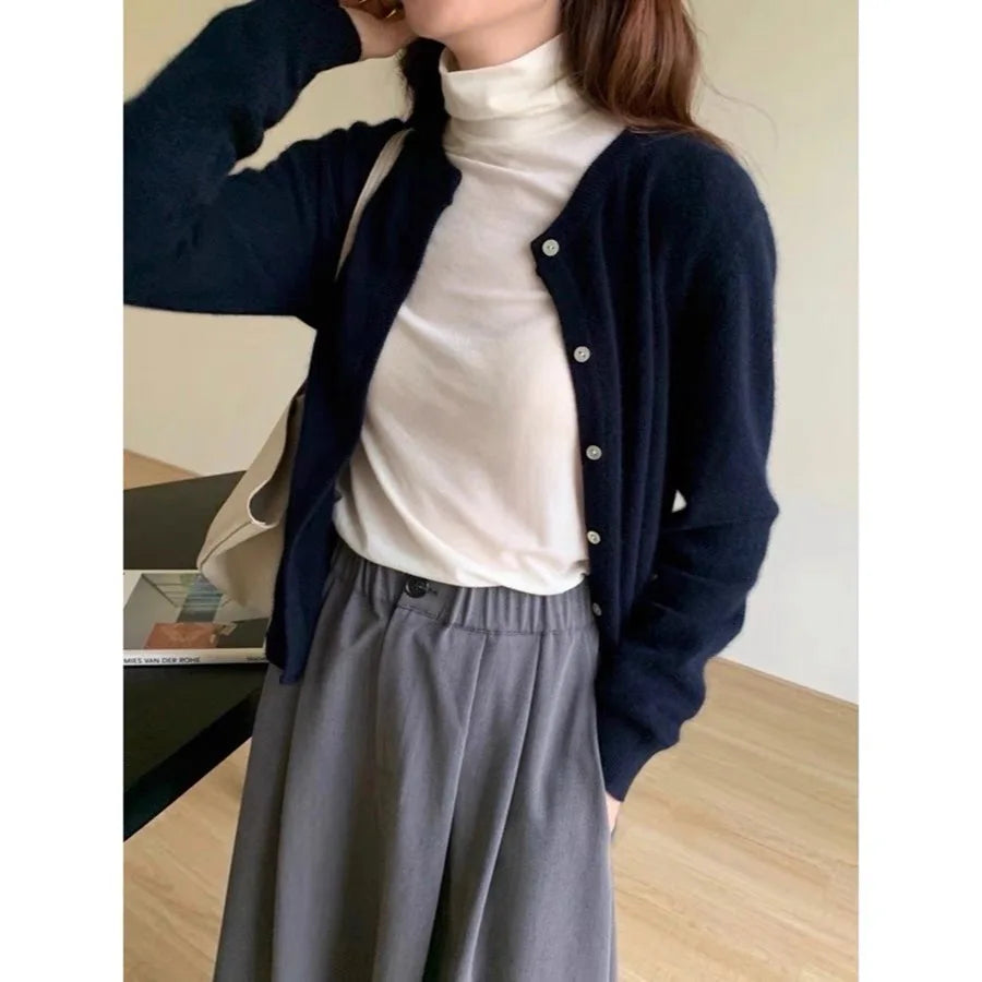 Women's Crew Neck Button Front Cardigan Casual Knit Layer