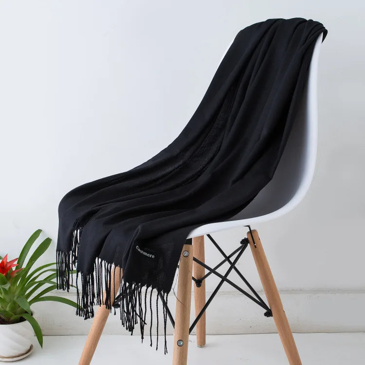 Solid Long Fringed Scarf for Wrap and Neck Styling