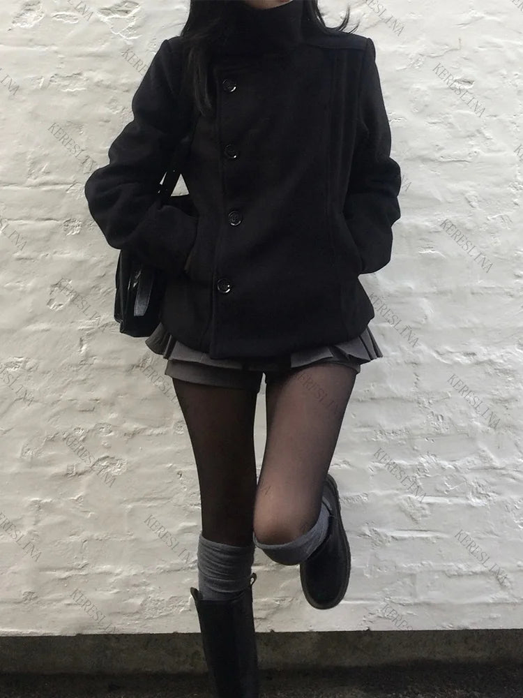 Fitted High-Collar Long-Sleeve Zip-Front Jacket
