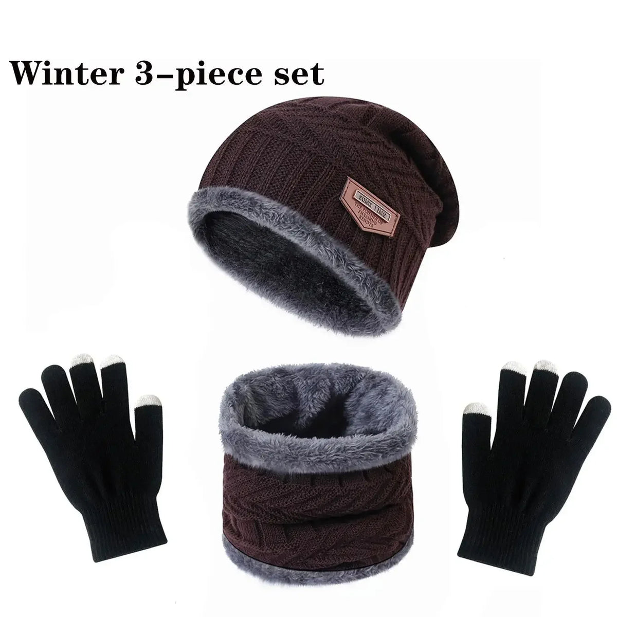 Knitted Beanie with Neck Warmer and Glove Style Options