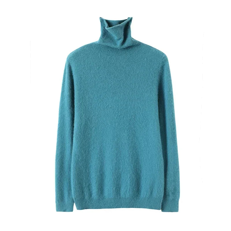 Women's Fluffy Roll Neck Long Sleeve Sweater Casual Knit Layer