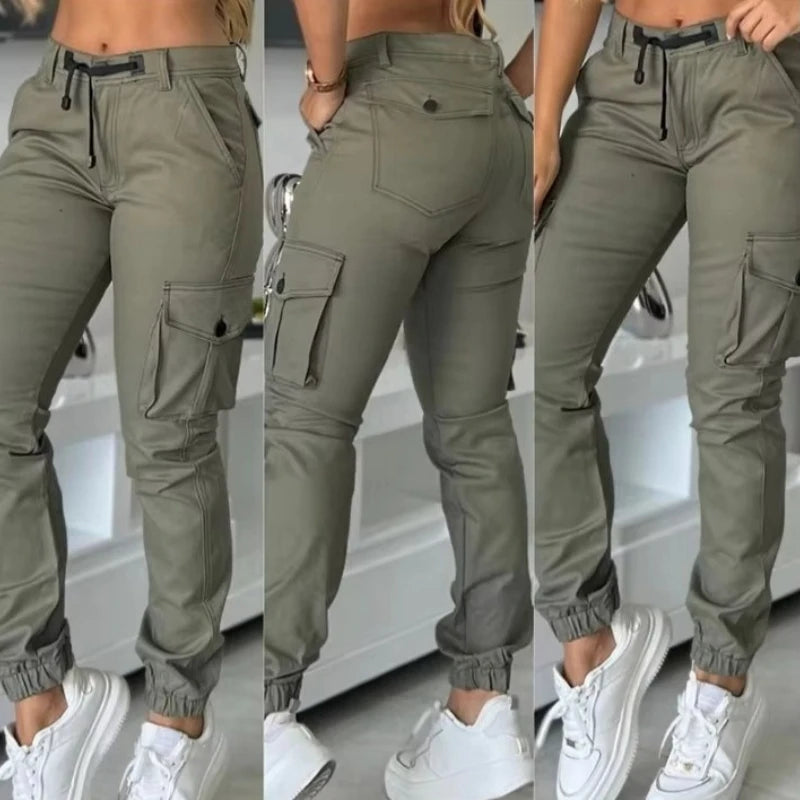 Women's Slim Cargo Pants with Cuffed Legs and Flap Pockets