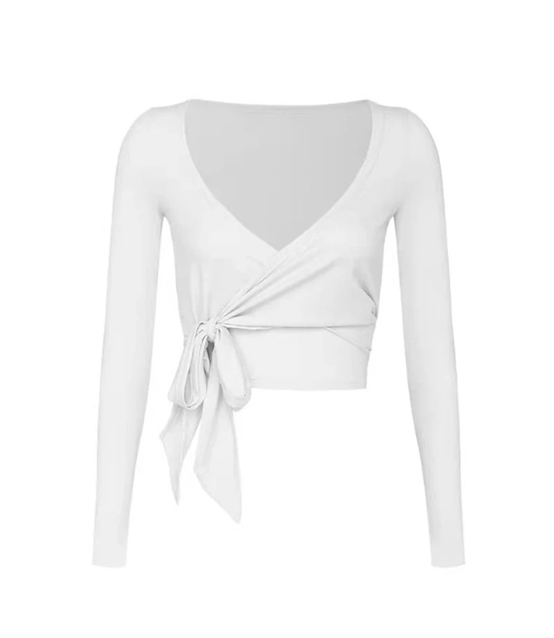 Women's Tie-Front Long-Sleeve Ballet Wrap Top