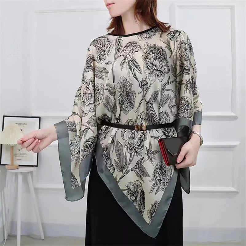 Printed Sheer Beach Poncho for Layering over Outfits