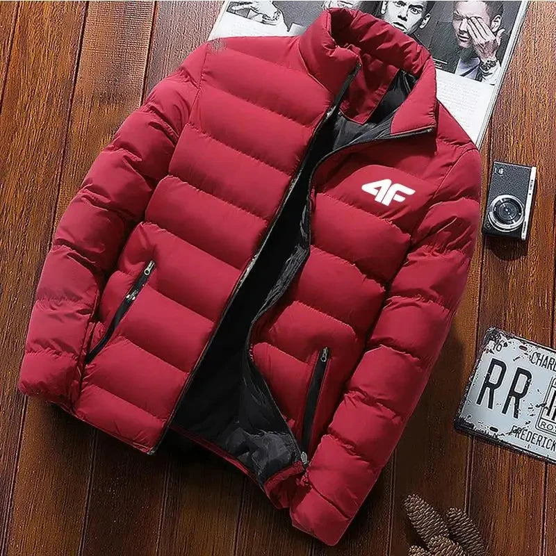 Men's Quilted Stand Collar Zip Front Jacket