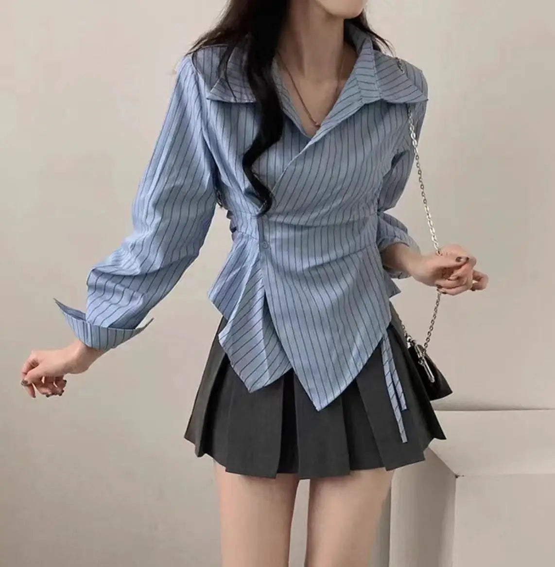 Women's Striped Collared Long Sleeve Shirt