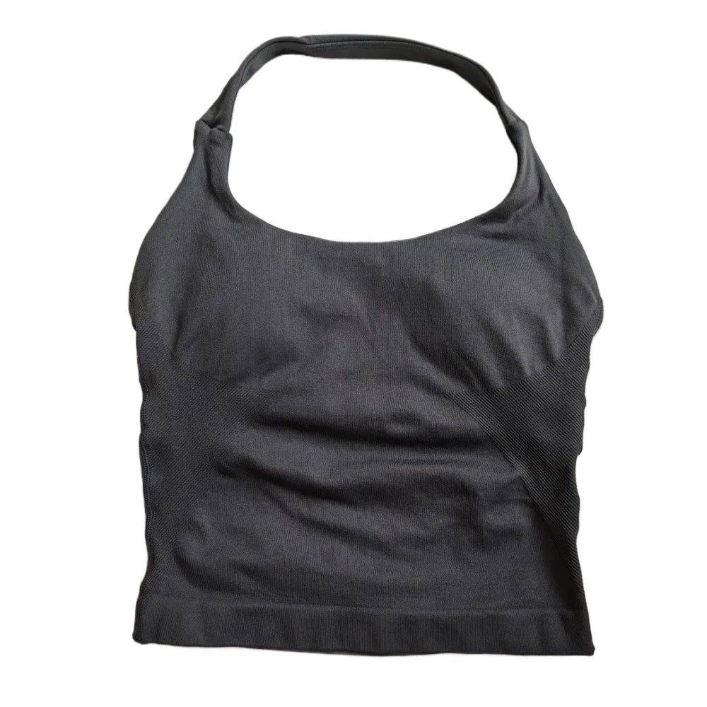 Women's Halter Neck Fitted Longline Tank Top For Workout Outfits