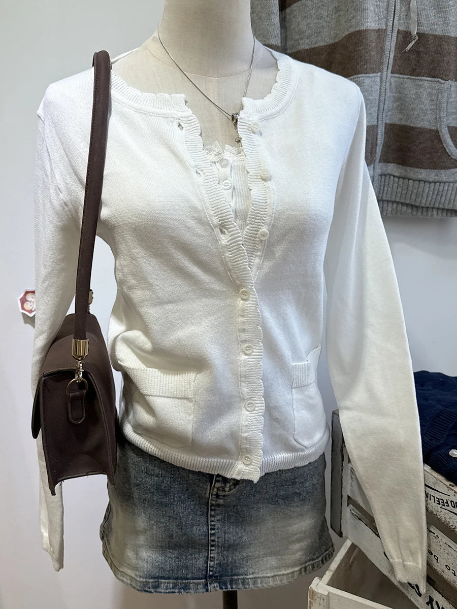 Women's Round Neck Button Front Cardigan Casual Knit Layer