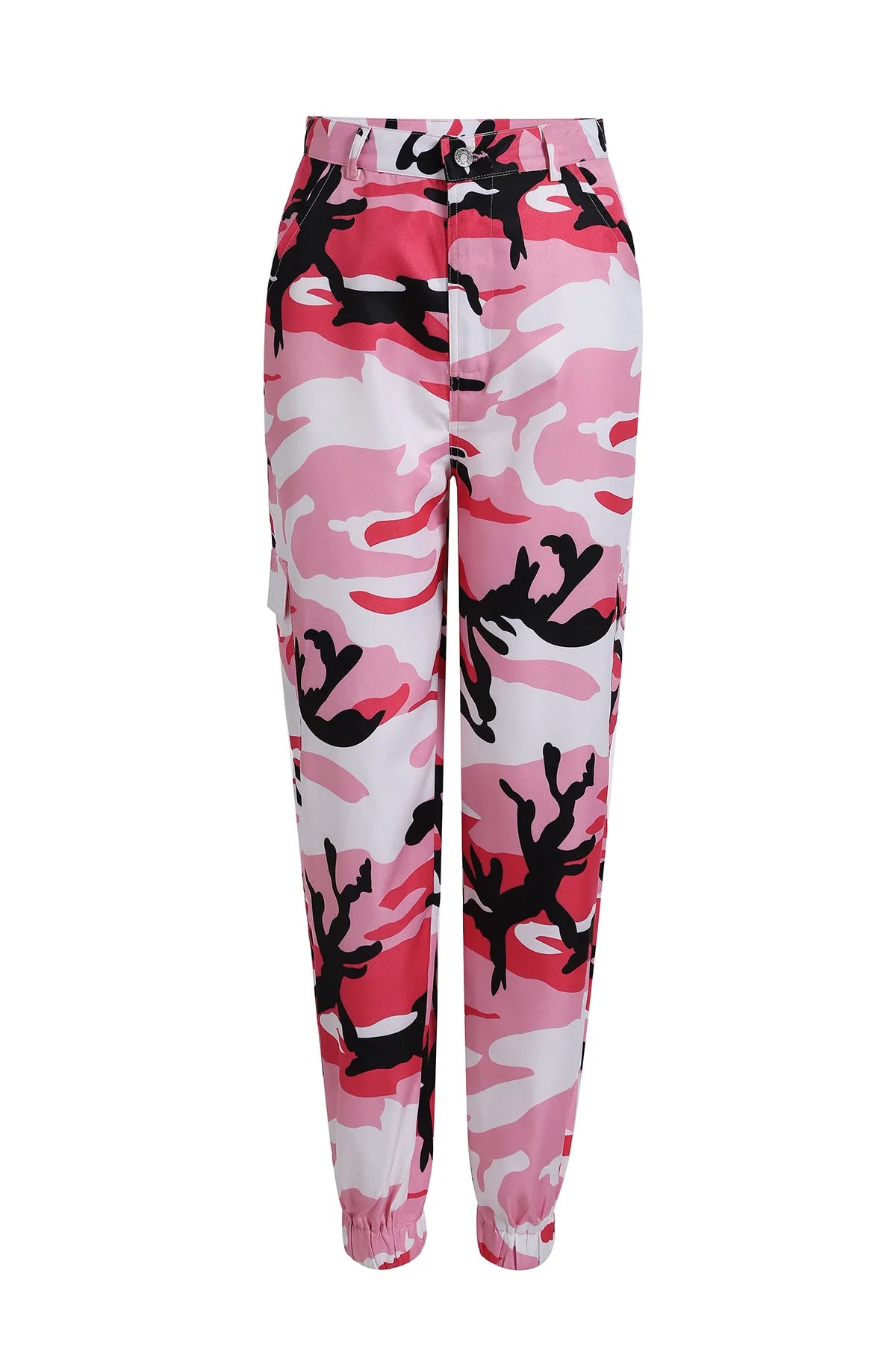 Women's Camouflage Cargo Joggers with Side Pockets and Elastic Cuffs