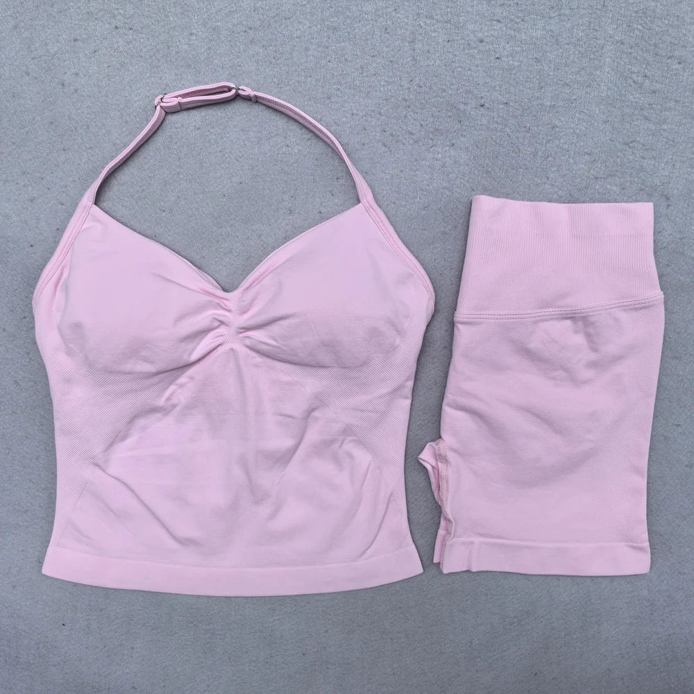 Women's Longline Tank And Shorts Yoga Set For Workout Outfits