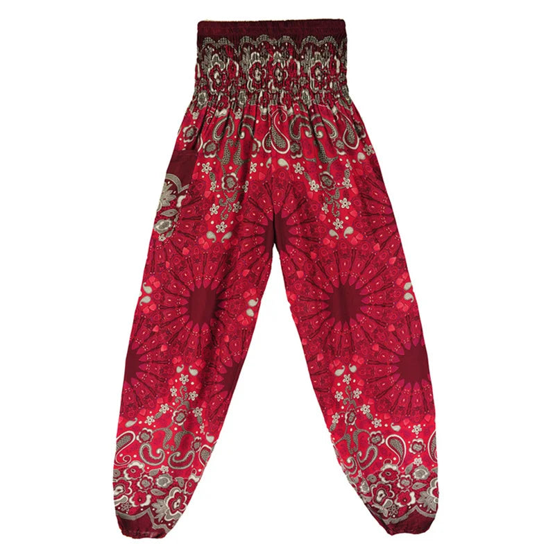 Women's Printed Rayon Harem Pants with High Waist and Gathered Ankles