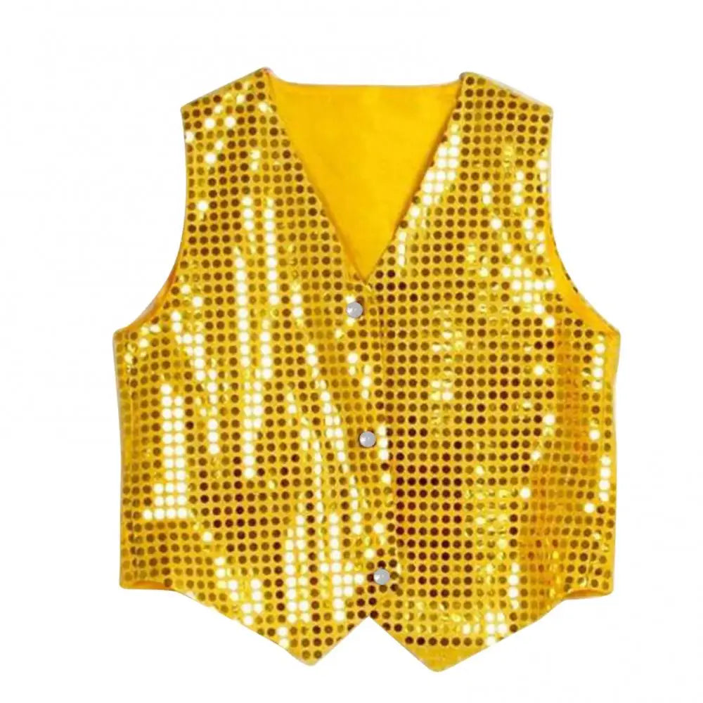 Children's Sequin Sleeveless Button Front Dance Performance Waistcoat Vest