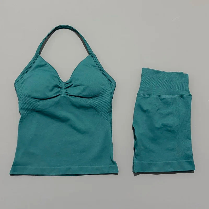 Women's Halter Tank And Shorts Yoga Set For Workout Outfits