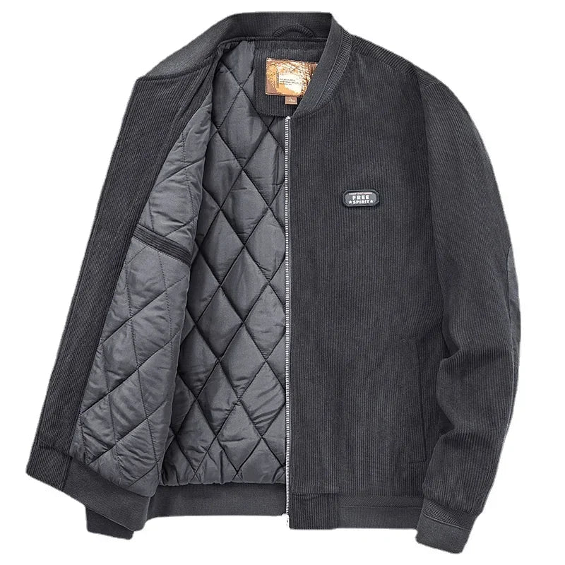 Men's Corduroy Zip-Front Jacket with Quilted Lining