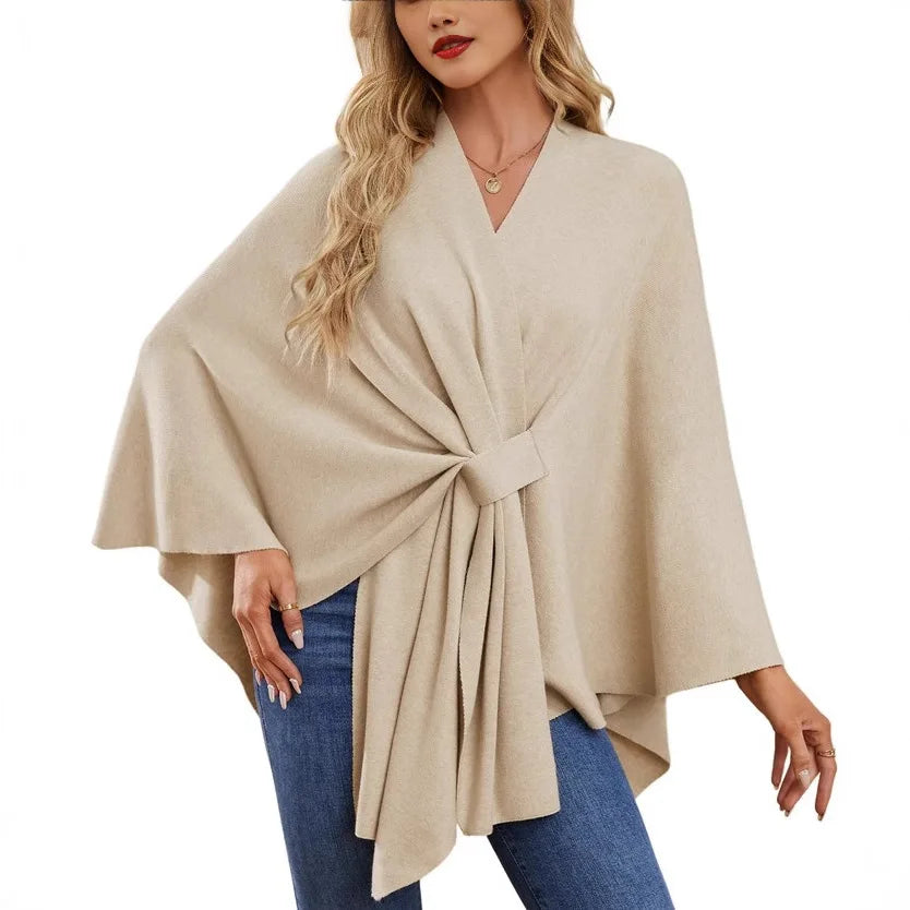 Ribbed Open Front Drape Poncho for Layering over Outfits