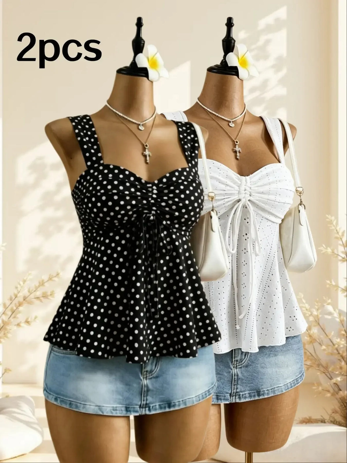 Women's Ruched Polyester Blend Peplum Camisole with Sweetheart Neck and Bow