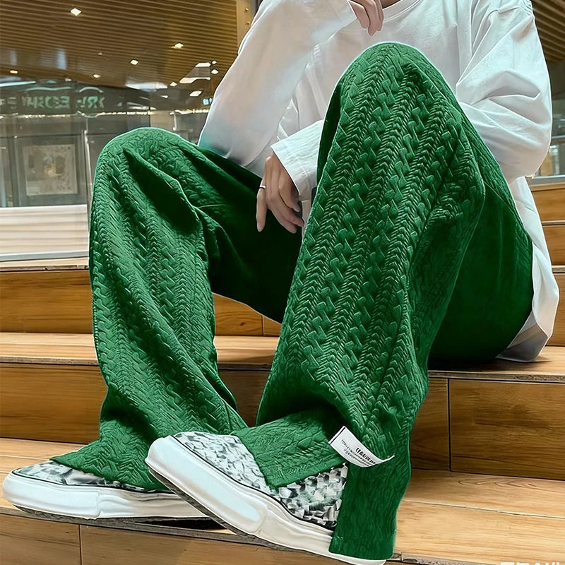 Full Length Open Knit Wide Leg Casual Streetwear Pants