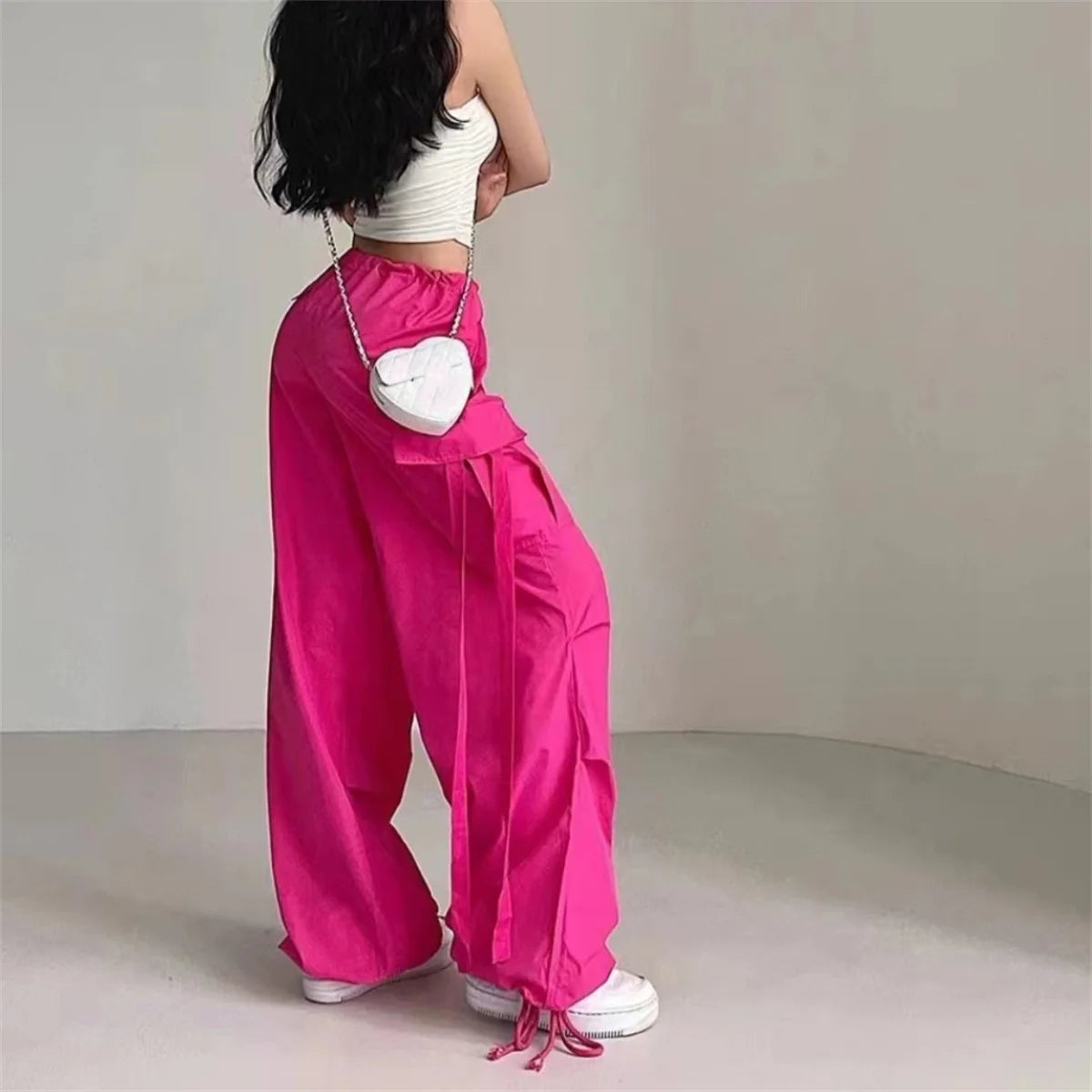 Women's Cargo Pants with Hanging Ties and Adjustable Leg Openings