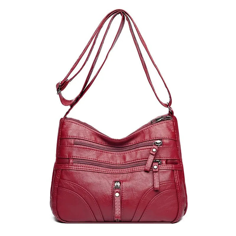 Multi-Zipper Crossbody Shoulder Bag with Adjustable Strap for Everyday Carry