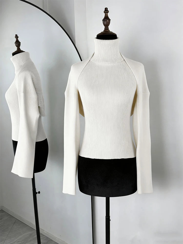 Women's Ribbed Polyester Blend Halter Tank and Long Sleeve Bolero with Separate Options